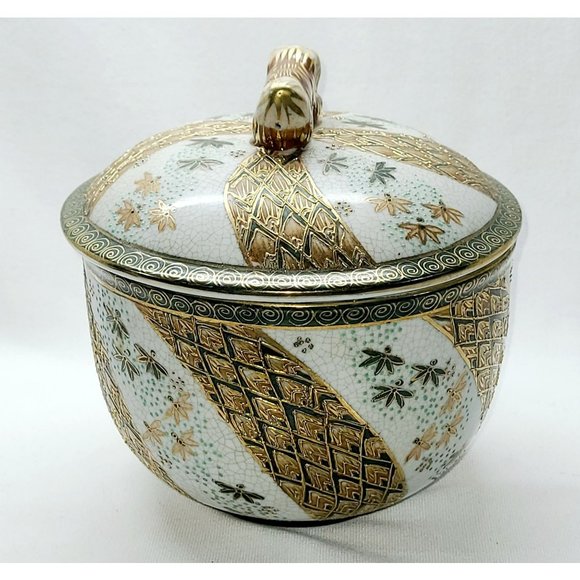 Asian inspired hand painted lidded cache pot - Picture 5 of 12
